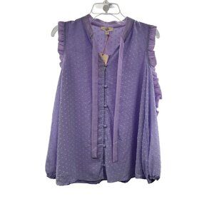 Entro Textured Cold Shoulder Ruffle Trimmed Button Up Top Violet Size Small New